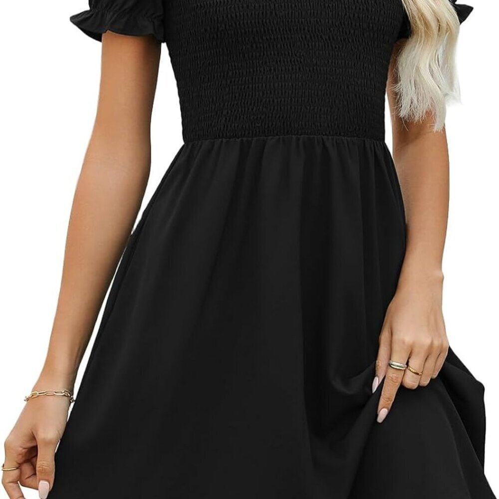 Women'S Summer Dress V-Neck A-Line Short Sleeve Pockets Casual Flowy
